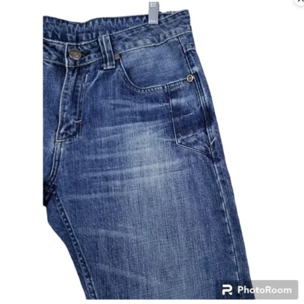 RRJ Original Jeans Men's Straight Blue Jeans Size 34 Blue Embroidered 5 Pocket